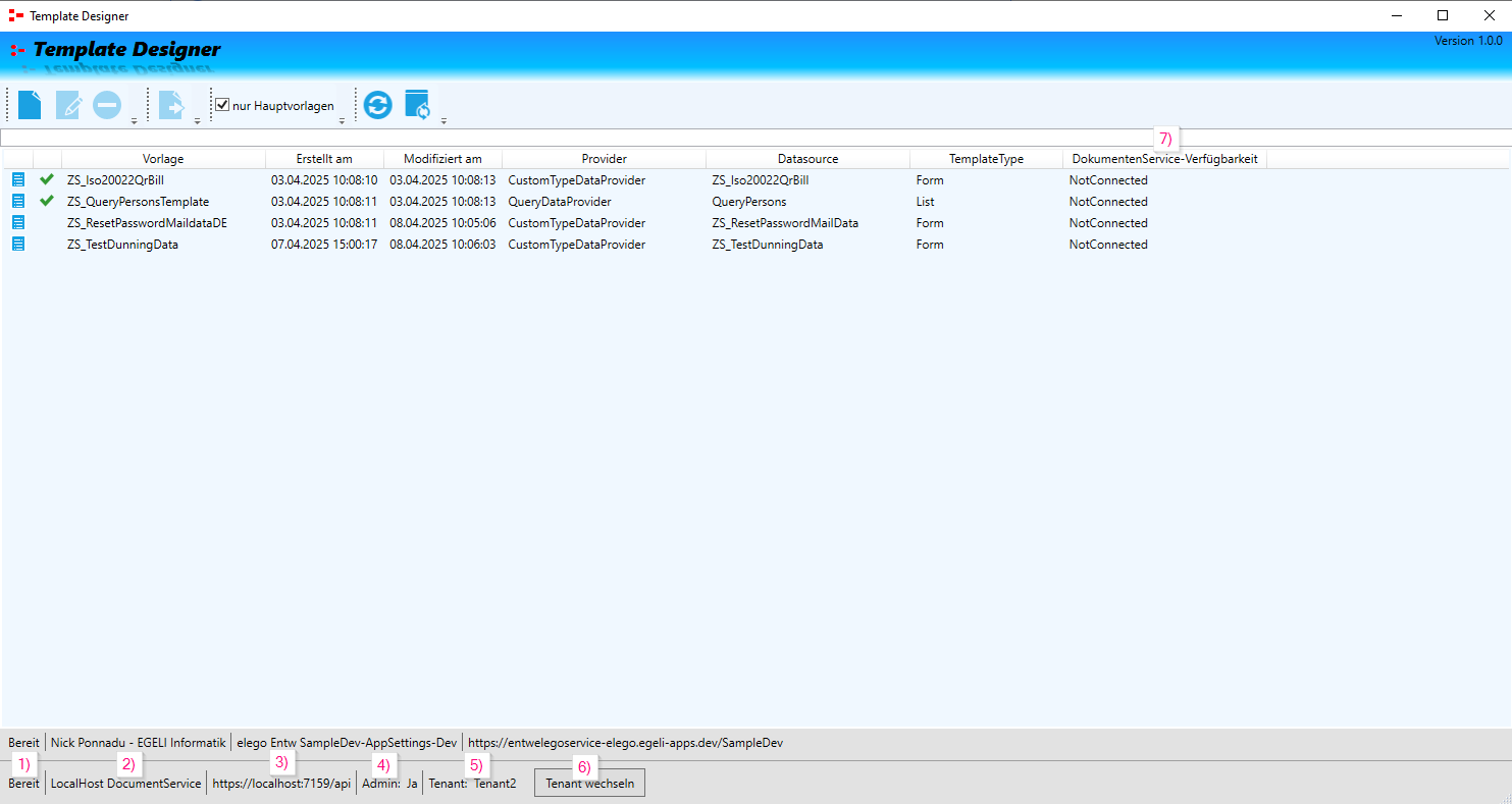 Hauptmenü inkl. DocumentService-Erweiterung